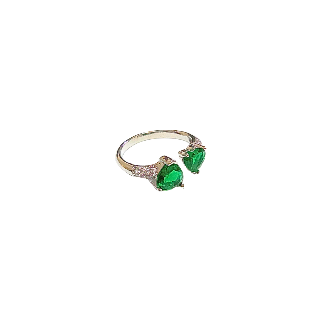 PLATEADO DE CORAZONES VERDES | Anillo delgado ajustable - No 7 a 8 aprox. | Laminado en rodio - Imagen 2