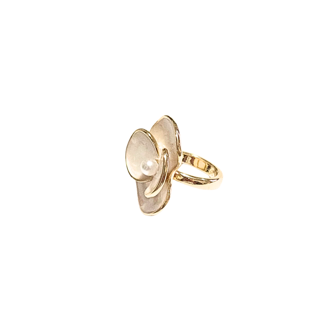 DORADO CON FLOR BLANCA | Anillo chunky ajustable - No 9 aprox. | Acero inoxidable esmaltado - Imagen 3