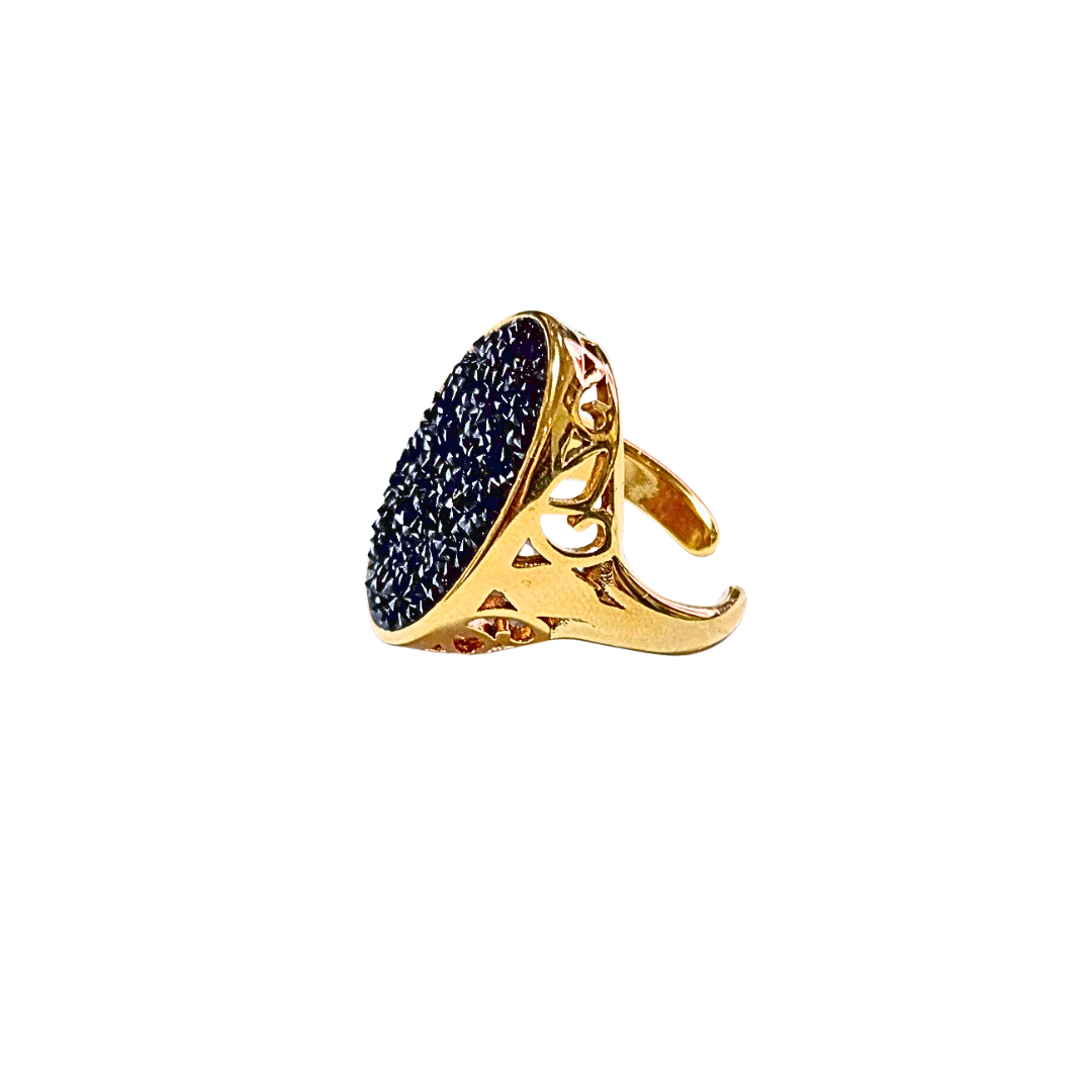 ALEJO OVALADO DORADO Y NEGRO | Anillo chunky - No 9 aprox. | Acero inoxidable - Imagen 2