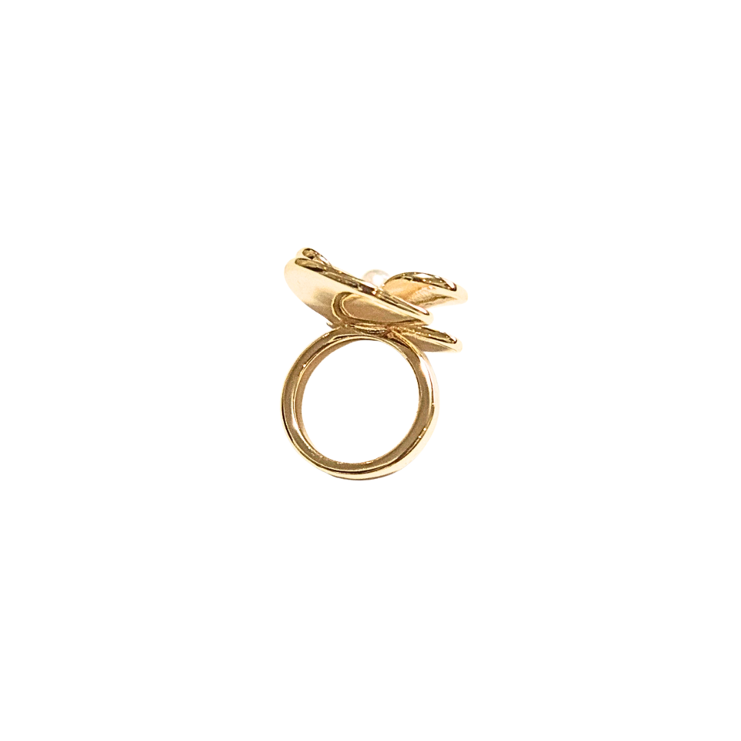 DORADO CON FLOR BLANCA | Anillo chunky ajustable - No 9 aprox. | Acero inoxidable esmaltado - Imagen 2