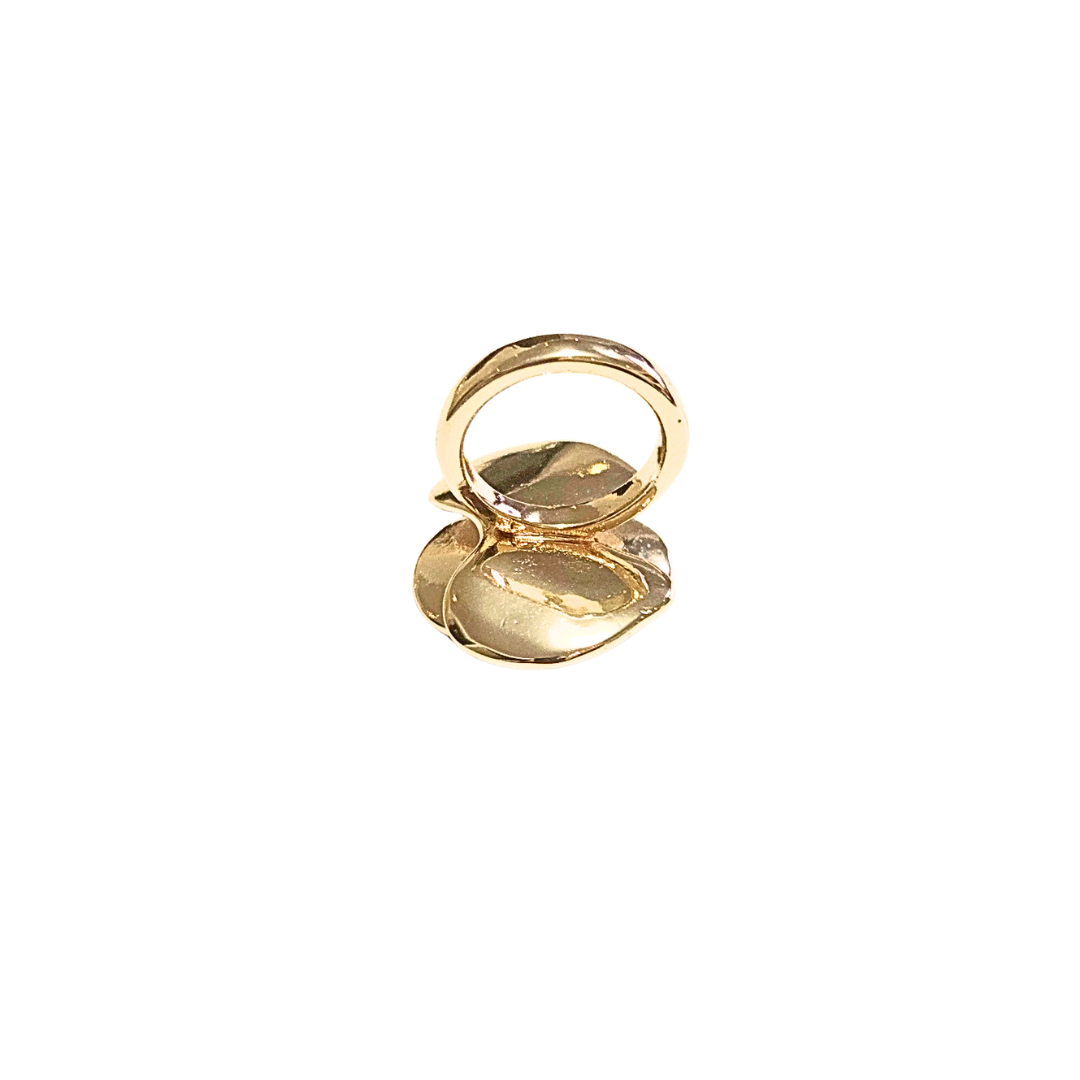 DORADO CON FLOR BLANCA | Anillo chunky ajustable - No 9 aprox. | Acero inoxidable esmaltado - Imagen 4