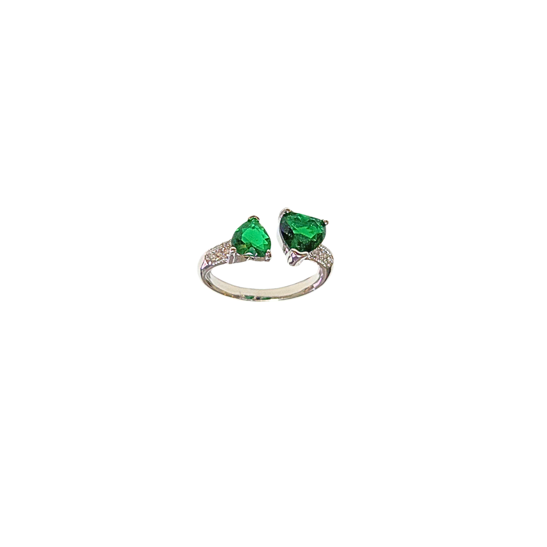 PLATEADO DE CORAZONES VERDES | Anillo delgado ajustable - No 7 a 8 aprox. | Laminado en rodio - Imagen 3