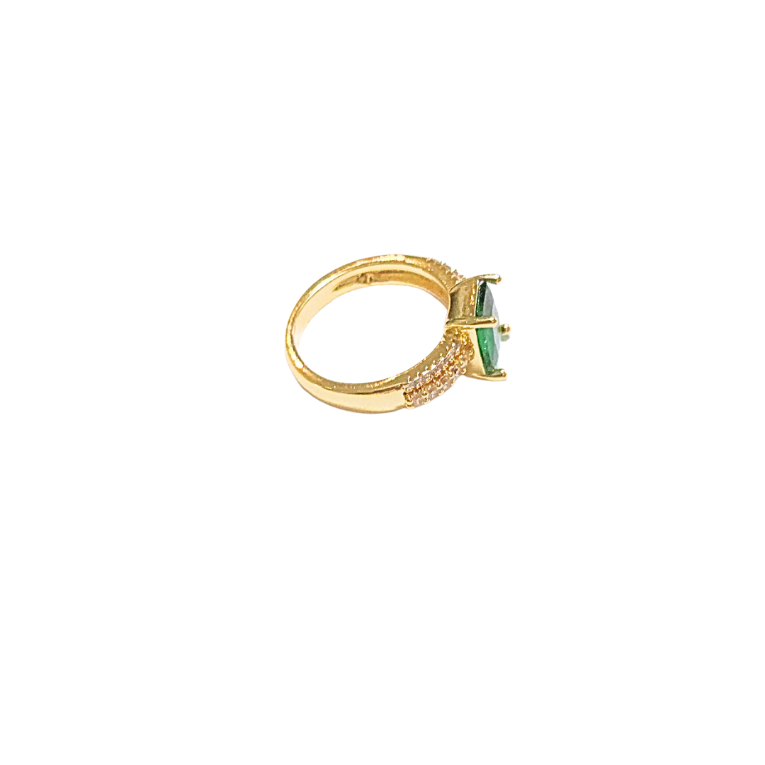 BI-TERÉS DE PIEDRA VERDE | Anillo delgado - No 7 | Laminado en oro - Imagen 3